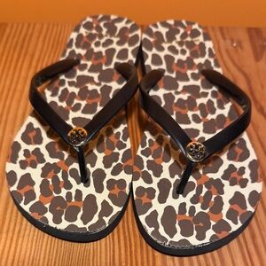 Tory Burch Leopard Print Sandals with Black Straps